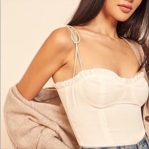 Reformation Novena Tie Strap Ruffle Trim Camisole Tank Top Ivory Size 0